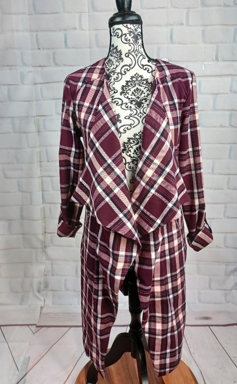 Design Lab Lord & Taylor jacket Plaid print open swing multicolor wrap sz S b29